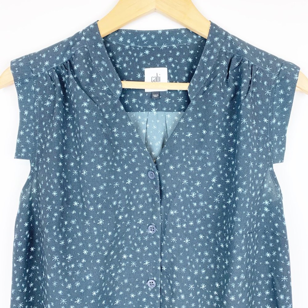 Cabi Astral Blouse Star Patterned Button Down Tank - image 3